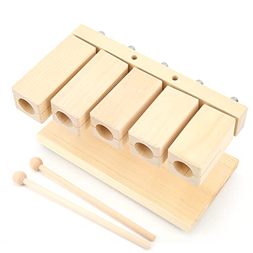 Kuuleyn Solid Wood Rhythm Block with Mallet, Musical Percussion Instrument, Wood Percussion Block 5 Tones Rhythm Maple Blocks with Hammer for National Opera Music