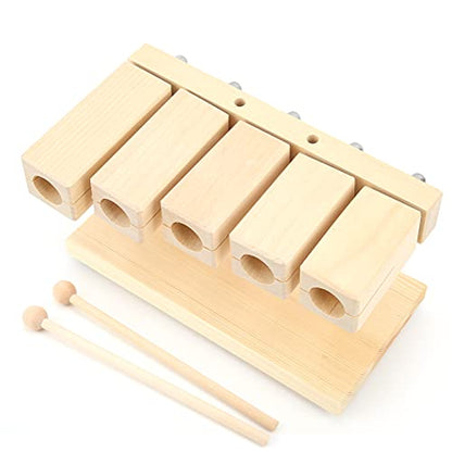 Kuuleyn Solid Wood Rhythm Block with Mallet, Musical Percussion Instrument, Wood Percussion Block 5 Tones Rhythm Maple Blocks with Hammer for National Opera Music