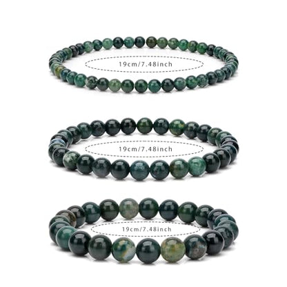 Handmade Natural Gemstone Stretch Elastic Bracelet,PE Film Anti-oxidation Packaging Natural Stone Crystal Healing Power Energy Gifts for Unisex Adult 4mm 6mm 8mm - color: Moss Agate, size: 6mm