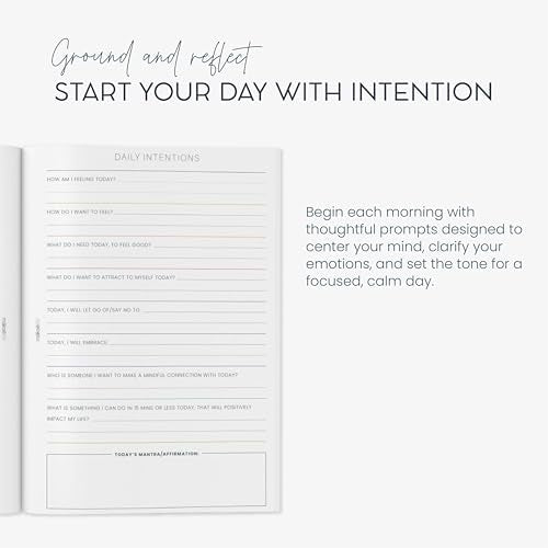 Morning Intentions & Gratitude Journal - A5 Lay-Flat Binding, Vegan Leatherette Cover, 120GSM Recycled Paper, Daily Prompts for Mindfulness and Positive Affirmations