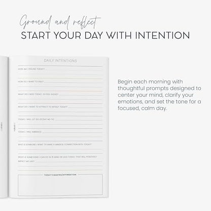 Morning Intentions & Gratitude Journal - A5 Lay-Flat Binding, Vegan Leatherette Cover, 120GSM Recycled Paper, Daily Prompts for Mindfulness and Positive Affirmations