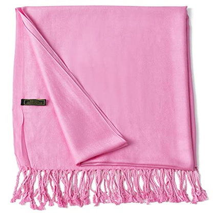 CJ Apparel Solid Color Tassels Design Nepalese Shawl Scarf Wrap Stole Throw Head Wrap Pashmina Gift Hand Made in Nepal New - color: Pink