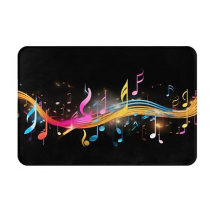 Colorful Musical Note Print Flannel Anti-Slip Mat 16x24in Polyester Floor Covering, Full Single-Side Printed - color: Colorful Musical Note