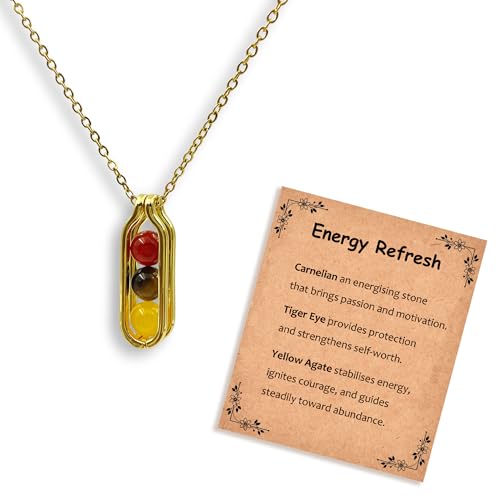 Natural Crystal Necklace Gift for New Beginnings, Crystals and Healing Stones Necklace for Anxiety Relief, Encourage Gift For Women, Mum, Natural Genuine Gemstone, Cheer Up - color: Gold, style: Energy Refresh