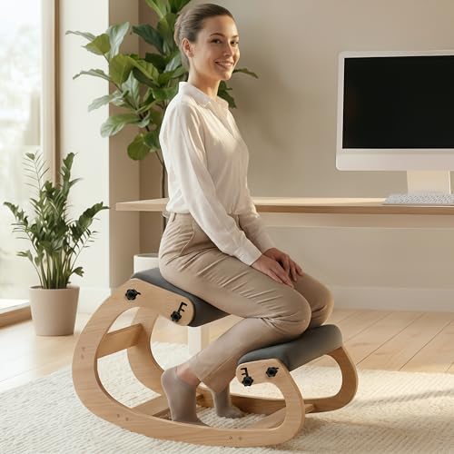 NYPOT Ergonomic Kneeling Chair with Adjustable Seats - Knee Chair for Posture Correction & Kneel Rocking Stool for Desk - Back Pain Relief for Home and Office, Supports 250 pounds - 5 Years Warranty - color: Ash Grey