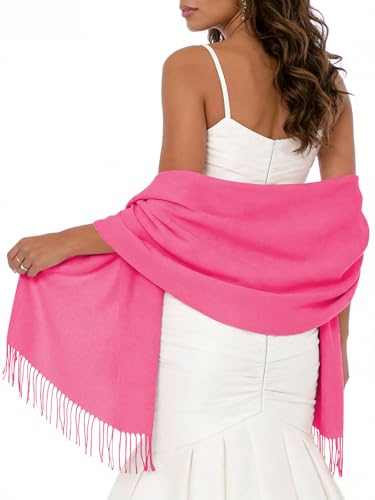 Sumolux Scarf for Women Pashmina Shawls Wraps for Evening Dresses Wedding Bridesmaid Gifts Winter Warm Soft Scarves - color: Rose Red