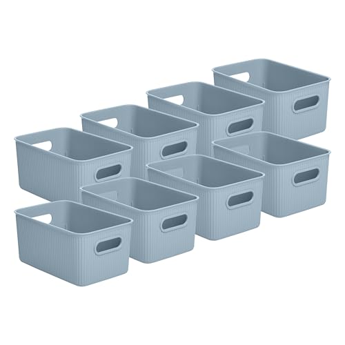 Superio Decorative Plastic Basket Open Home Storage Bins Organizer Baskets, Medium, Blue (8 Pack) Container Boxes for Organizing Closet Storage Bins for Shelves Drawer Shelf, 5 Liter - size: 8 Pack, style: Bin - Medium (5 Liter)