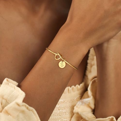 Turandoss Initial Bracelets for Women - Dainty Knot Letter A-Z Initial Bracelet Personalized Cuff Bangle Bracelet for Women Jewelry Gifts - color: Gold, style: S
