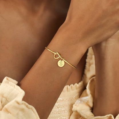 Turandoss Initial Bracelets for Women - Dainty Knot Letter A-Z Initial Bracelet Personalized Cuff Bangle Bracelet for Women Jewelry Gifts - color: Gold, style: S