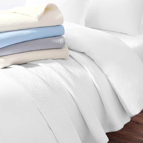 Arkwright Basket Weave Twin Blanket - 100% Ringspun Cotton All Season Blankets, Luxury Hotel Quality, Soft on Skin, Breathable, 300 GSM for Bed, Sofa, and Chair, 68 X 90 in, White - color: Bright White, size: Twin (68x90)