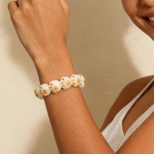 Bodhi Fidget Bracelet Anxiety Relief Items Bodhi Seed Beads, Elastic Wristband Meditation Yoga Mindfulness Worry Beads, Birthday Gift for Her for Women, White Dot Print Stackable Jewelry - color: A1:Cat Paw Bracelet