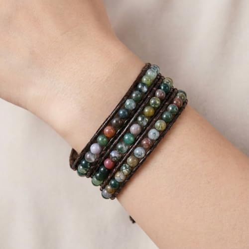 YGLINE Natural Stone Wrap Bracelet for Women Boho Bracelets Healing Crystal Beaded Bracelet Adjustable 3/5 Wraps Bracelet Handmade Birthday Gifts for Women - color: agate-3w