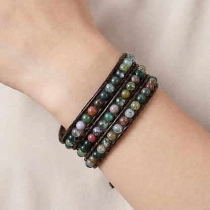 YGLINE Natural Stone Wrap Bracelet for Women Boho Bracelets Healing Crystal Beaded Bracelet Adjustable 3/5 Wraps Bracelet Handmade Birthday Gifts for Women - color: agate-3w
