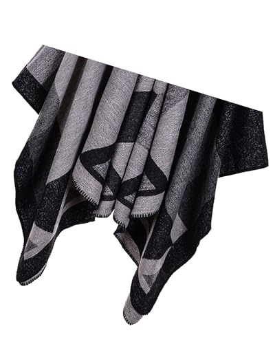 Women's Shawls and Wraps Open Front Poncho Cape Winter Sweater - color: M1-black Diamond
