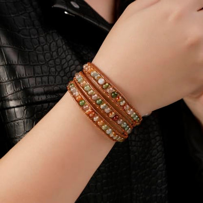 Artilady Leather Wrap Bracelets for Women - Pearl Bracelets Handmade Clasp Bangle Bracelet with Beads Jewelry Gift for Women and Mother - style: Green bead
