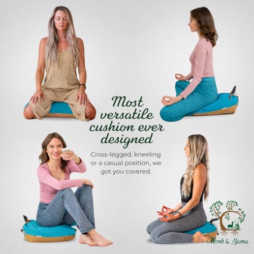 MONK & LLAMA Meditation Cushion Floor Cushion for Yoga & Sitting – Zafu Pillow for Proper Posture & Spinal Alignment, Comfortable Buckwheat Support with Washable Cover for Meditation, Home & Office