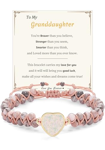 Gifts for Daughter Granddaughter, To My Mom Grandma Wife Girlfriend Sister Jasper Heart Bracelets Birthday Graduation Anniversary Christmas Stocking Stuffers Valentines Mothers Day Jewelry - style: 4.Gift To My Granddaughter: Pink Beads
