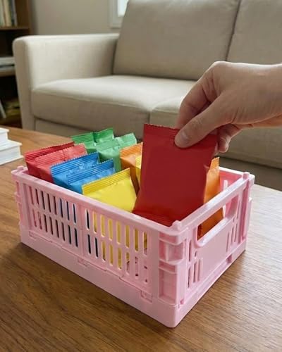 Mini Foldable Plastic Baskets for Organizing and Storage for Home Kitchen Bedroom Bathroom Office Pink DJA280-02 - color: Pink