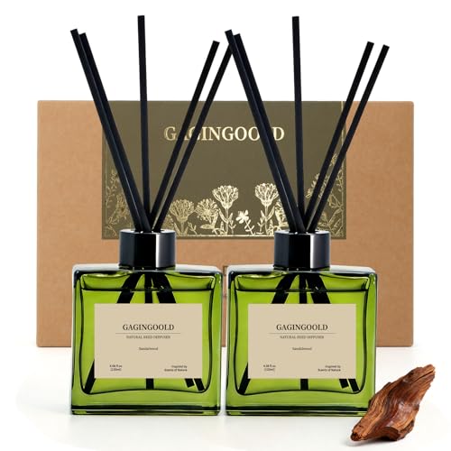 Reed Diffuser Set, 4 fl oz Earthy Sandalwood 2 Pack Scent Diffuser with 20 Sticks, 180 Days Long Lasting Elegant Home Fragrance for Bathroom Bedroom Office Decor Air Fresh - color: Earthy Sandalwood, 2 Pack
