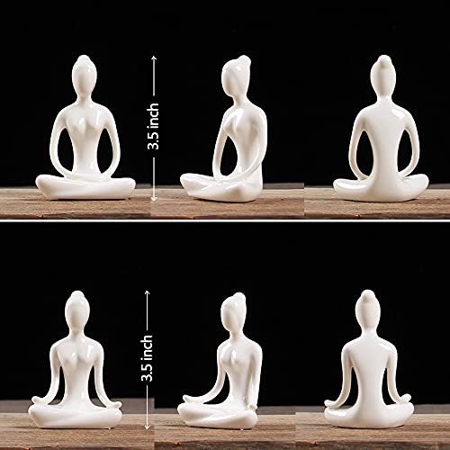 OwMell Lot of 4 Meditation Yoga Pose Statue Figurine Ceramic Yoga Figure Set Decor - White - color: White
