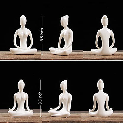 OwMell Lot of 4 Meditation Yoga Pose Statue Figurine Ceramic Yoga Figure Set Decor - White - color: White
