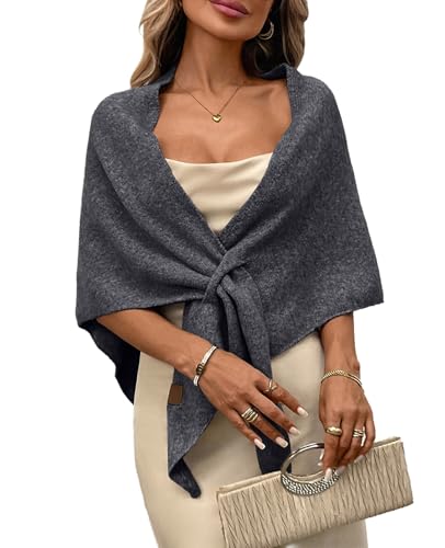 Womens Knitted Shawl Wraps Casual Solid Color Cape Scarf Comfortable Triangle Pashmina Shoulder Sweater - color: Dark Gray