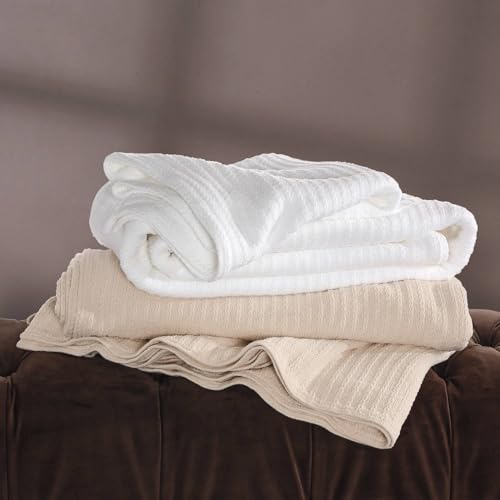 Cuddledown Chamberlain Blanket | Made in USA | 100% American-Grown Cotton | All Season Comfort | 66" x 90" | Twin | White - color: White, size: Twin