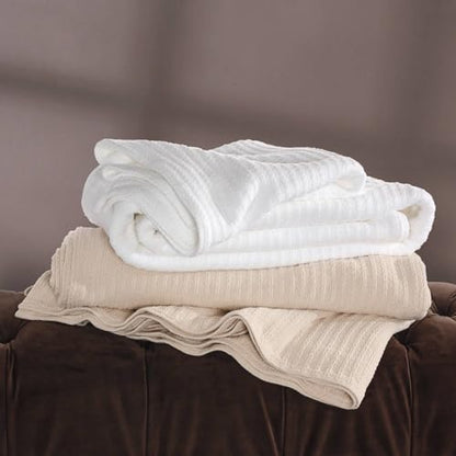 Cuddledown Chamberlain Blanket | Made in USA | 100% American-Grown Cotton | All Season Comfort | 66" x 90" | Twin | White - color: White, size: Twin