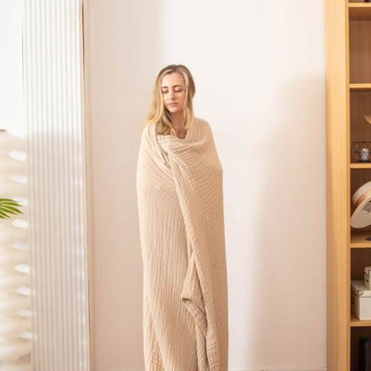 CottCare Cotton Throw Blanket,Large Size 59"x70",Gifts for Women,100% 6 Layer Muslin for Couch Breathable Gauze,All Season Soft and Lightweight Pre-Washed (Light Tan)
