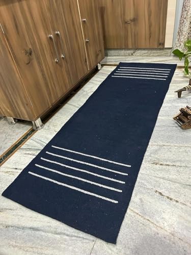 Generic Handcrafted Hand Woven Natural Organic Cotton Mat Blue Stylish Modern Carpet for Adults & Seniors Meditation Yoga Fitness and Prayer Use