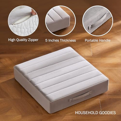 22 inch Floor Pillow for Adults and Kids - Meditation Cushions and Yoga Cushion for Floor Sitting Mattress Reversible (Cool & Warm) - Ideal for Living Room and Outdoor Use (1, Light Gray)