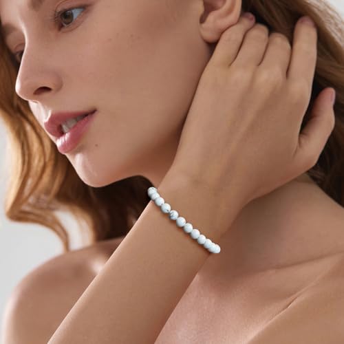 Crystal Beaded Bracelets for Women 4mm Clear Quartz Bead Handmade Gemstone Stretch Elastic Bracelet Natural Stone Crystal Healing Reiki Spiritual Jewelry Gifts - color: Howlite, size: 6mm