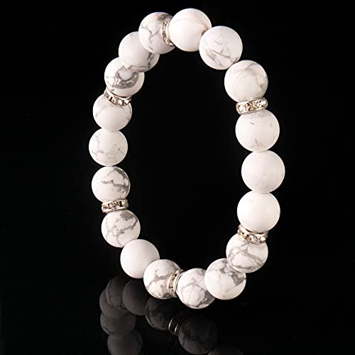 Healing Bracelet For Women Anxiety Crystal Bracelet Chakra Beaded Bracelets Rose Quartz Crystals And Healing Stones Yoga Bead Bracelet Calming Stretch Bracelet Stress Relief Gifts For Women - color: White-Turquoise