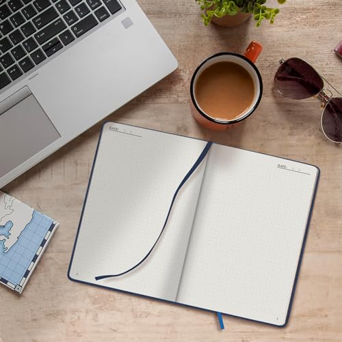 Plexon Dotted Journal Notebook, Notebook Journal 160 Pages, Dotted Notebook Medium 5.7 inches x 8 inches, 120 GSM Thick Paper, Navy Blue, Hardcover - color: Blue, style: Dotted
