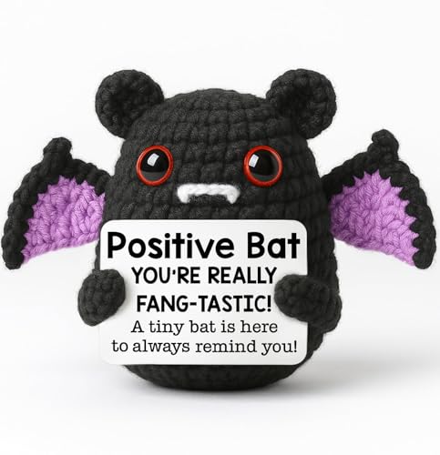 Positive Energy Crochet Bat Gift with Inspiring Affirmation Card, Handmade Emotional Support Bat, Thoughtful Stress Relief Present for Women and Men, Cute Birthday and Office Desk Décor - color: Bat