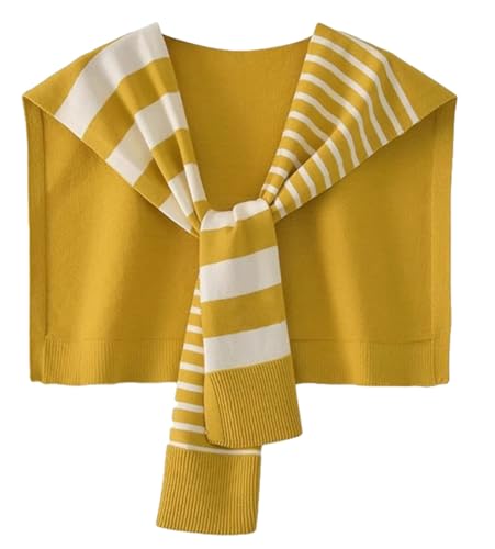Knitted Stripe Shawl Wraps for Women Designer Cardigan Vintage Scarf for Women Knotted Shoulder Tops Cape Travel Scarves 2026 - color: Yellow