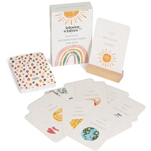 Positive Affirmation Cards for Kids and Grandkids - 50 Inspirational Cards with Display Stand - Daily Affirmations for Kindness, Mindfulness and Motivational - Oracle Cards