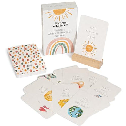 Positive Affirmation Cards for Kids and Grandkids - 50 Inspirational Cards with Display Stand - Daily Affirmations for Kindness, Mindfulness and Motivational - Oracle Cards