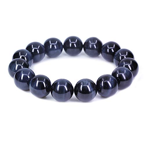 Keleny Natural Gem Semi Precious Gemstones 14mm Round Beads Crystal Stretch Bracelets 7 Inch Unisex - color: 14mm Navy Blue Tigers Eye