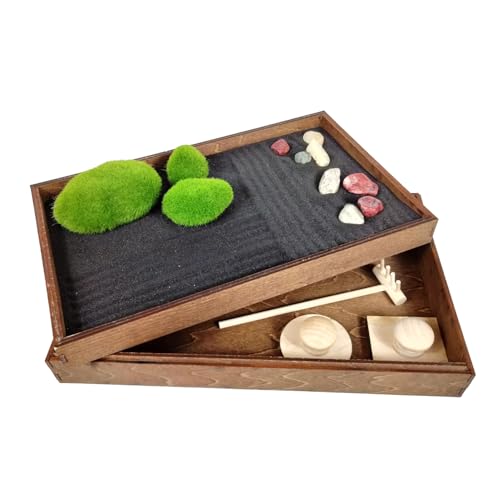 Wooden Stackable Zen Garden | Moonless Night Sand with Rake & Accessories | Minimalist Decor Gift for Relaxation - color: Moonless Night, size: Stackable