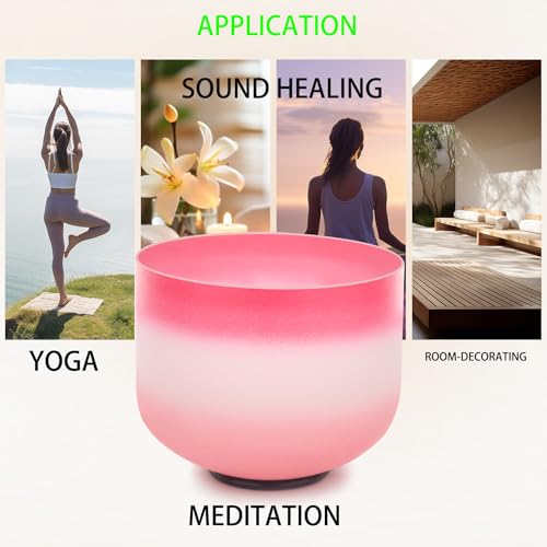 8 inch F Note 432HZ Light Pink Singing Bowl Frosted Quartz Heart Chakra Meditation Sound Healing with Durable Carrying Case Suede Striker O-ring - color: Candy Pink, size: 8 inch