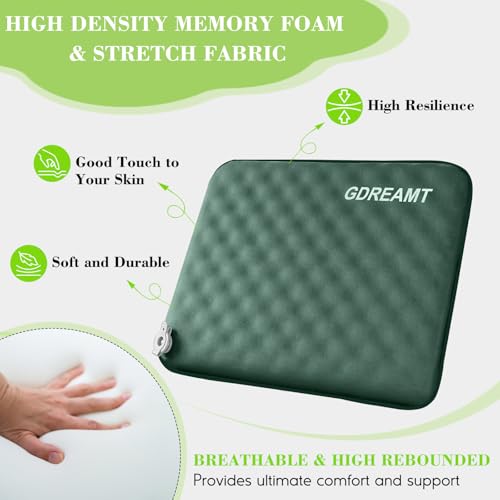 Inflatable Seat Cushion, Self-Inflating Memory Foam Stadium Seats Cushion Portable Camping Air-Foam Sitting Pad for Travel Airplane Car Bleachers Backpacking Office, Lightweight & Compact - color: 1 Pack Green
