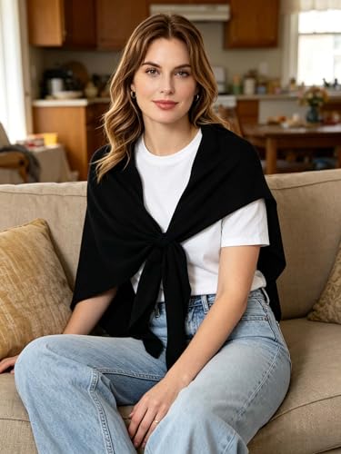 VENVSBEE Shawl Wraps For Women Soft Pashimina Cape Knitted Sweater Shawl Scarf Shoulder Wraps for Dresses - color: 02 Black