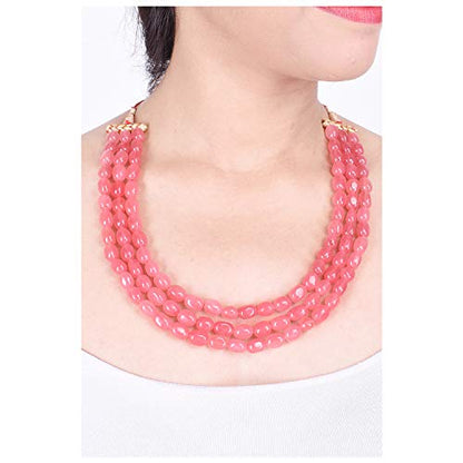 Ratnavali Jewels Quartz Multi Layer Strand Mala Beads Party Wear Necklace Jewelry Women RV3415 - color: Pink