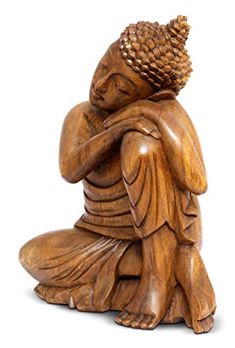 G6 Collection 8" Wooden Serene Sleeping Buddha Statue Hand Carved Sculpture Handmade Figurine Decorative Home Decor Accent Handcrafted Art Traditional Modern Decoration (Small) - size: Small