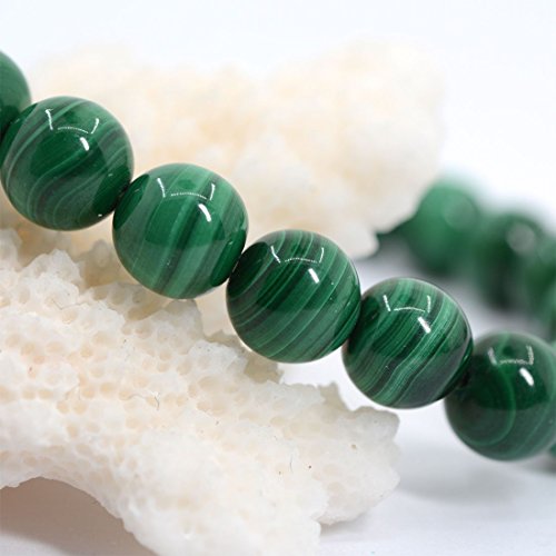 Justinstones Gem Semi Precious Gemstone 8mm Round Beads Stretch Bracelet 7 Inch Unisex - color: Malachite