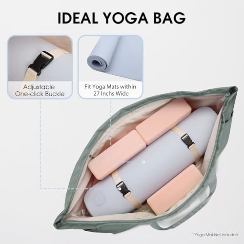 Large Yoga Mat Bag with Shoes Compartment and Wet Pocket Ladies Pilates Gym Tote Bag with Yoga Mat Holder Strap for Women Men Workout Carrier Stuff Accessories - color: Greenish Grey