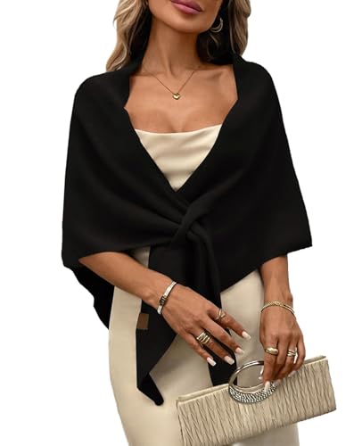 Womens Knitted Shawl Wraps Casual Solid Color Cape Scarf Comfortable Triangle Pashmina Shoulder Sweater - color: Black