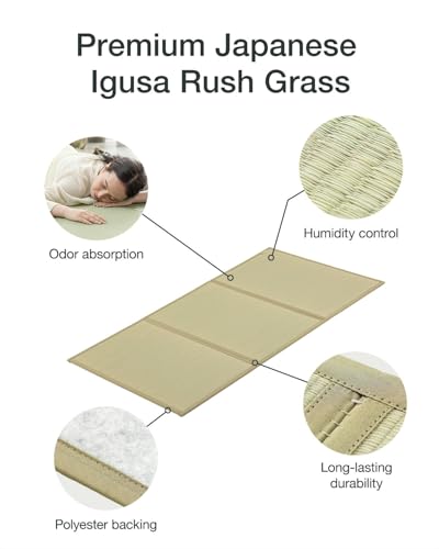 FULI Japanese Tatami Mattress, Foldable Igusa Rush Grass Tatami Rug, Natural Japanese Floor Mattress Mat Made in Japan, Twin XL - size: Twin XL (83"L x 39"W x 0.5"Th), style: Foldable Mat