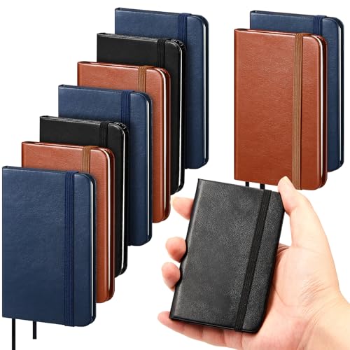 10 Pcs Mini Black Brown Blue Leather Pocket Notebook Bulk, 4 x 2.5 Inch Small Journal Note Book, 50 Sheets Hardcover Tiny Notepad Lined for Office Home School Writing Supplies - color: Black, Brown, Blue, size: Solid Color